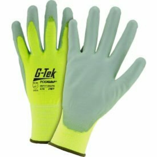 Pip Touch Screen Hi Vis Yellow Nylon Shell Coated Gloves, Gray PU Palm Coat, Small HVY713SUTS/S